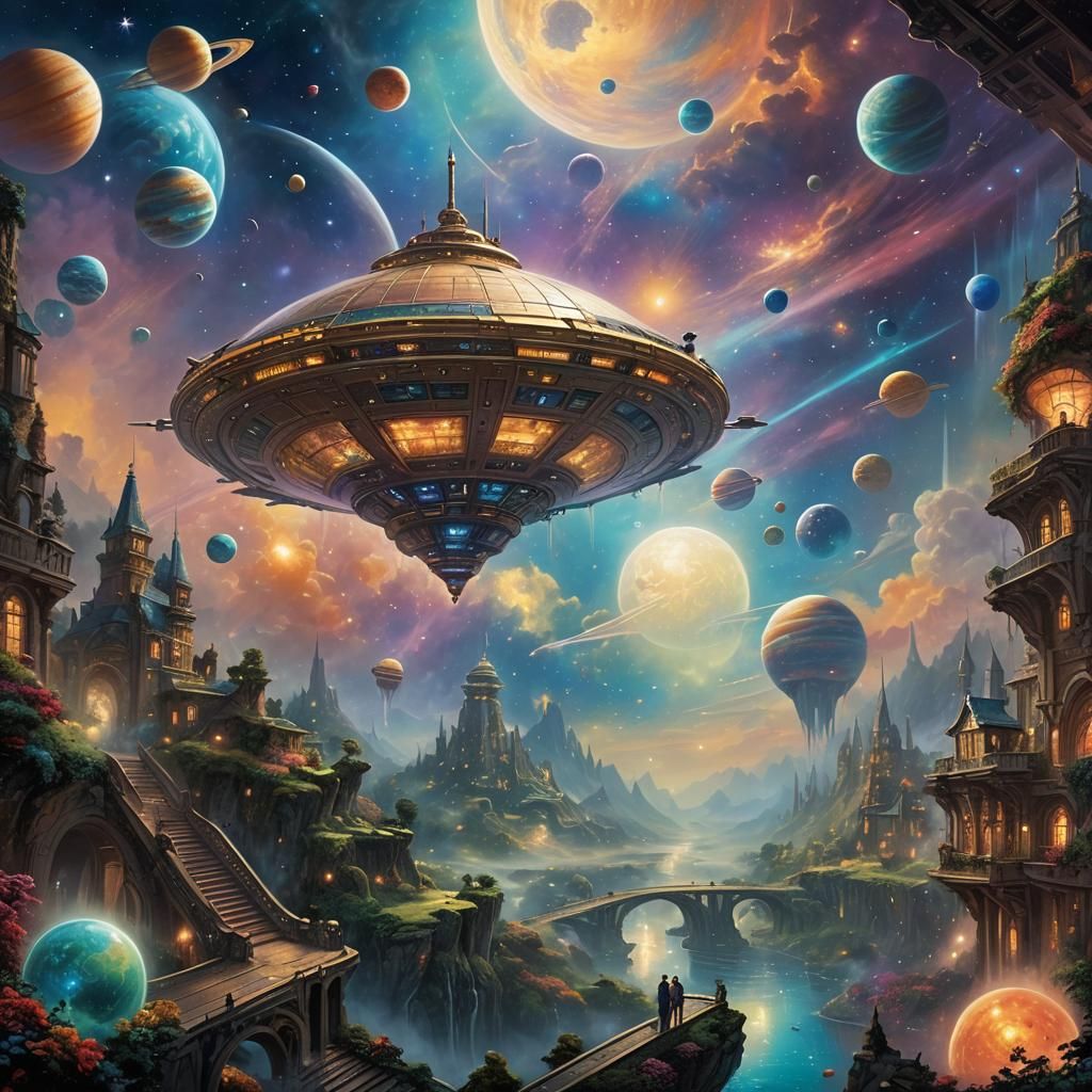 Psychedelic Space Journey in Dreamlike Spaceship