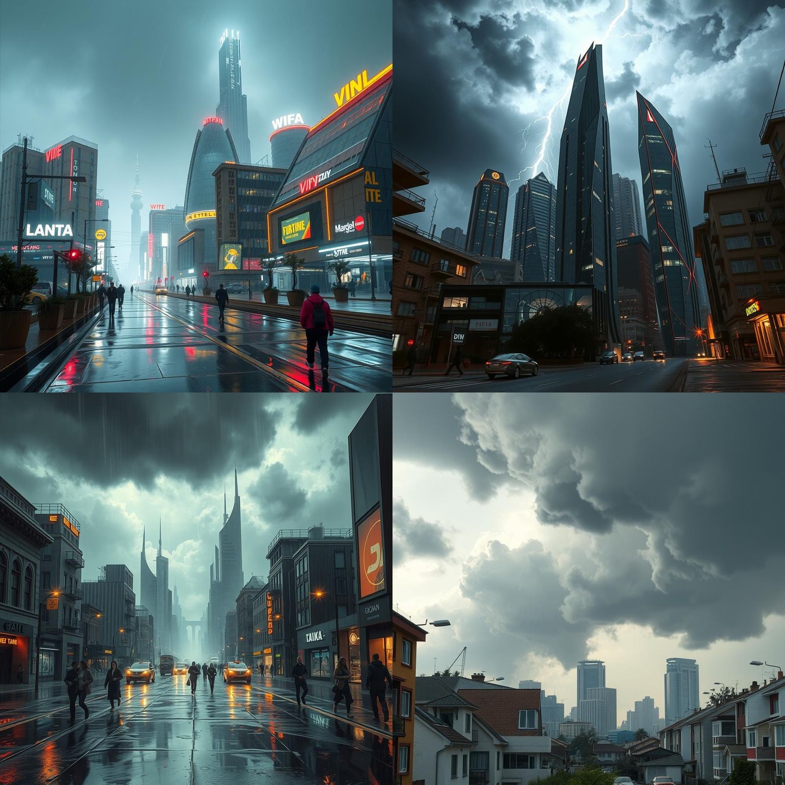 Futuristic City Street View Under Approaching Storm