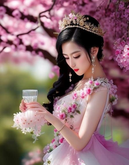 Cherry Blossom Fairy Nectar Portrait in Aquarelle Style