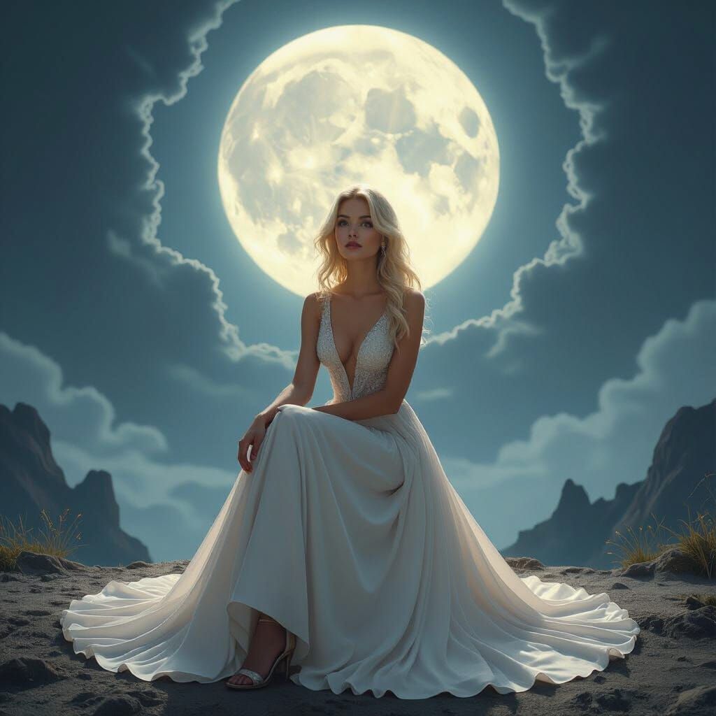 Blonde Woman in Dreamlike Surrealist Landscape