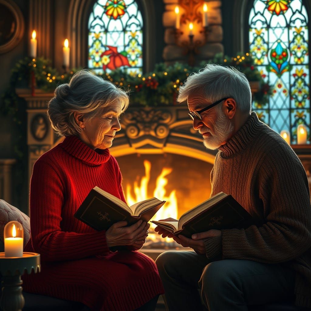 Elderly Couple Finds Peace by Christmas Fire