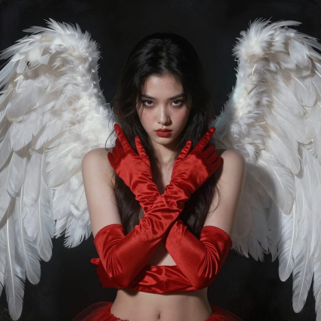 Dark Fantasy Angel with Red Gloves