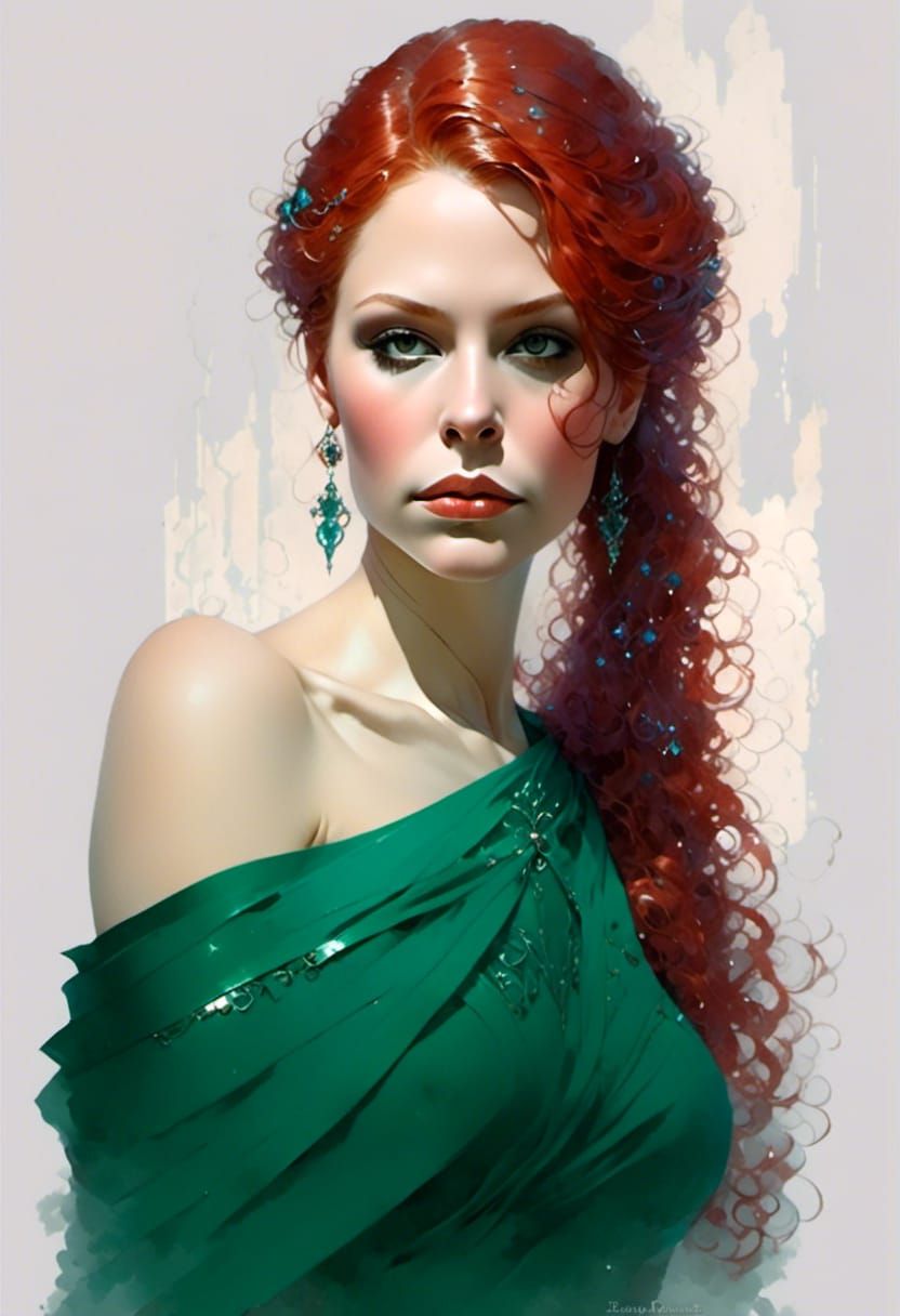 Fantasy Empress with Red Hair and Jeweled Corset