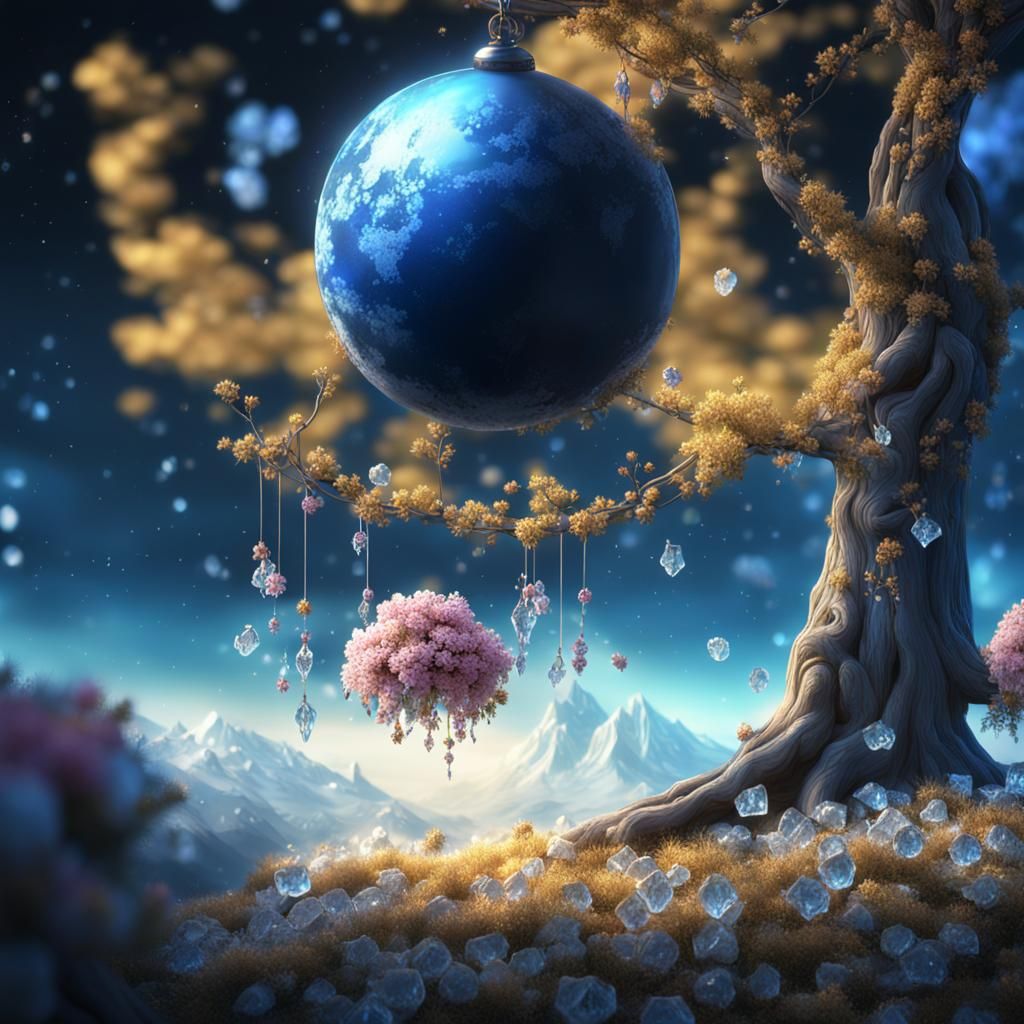 Frosted Flowering Tree: Detailed Fantasy Concept Art