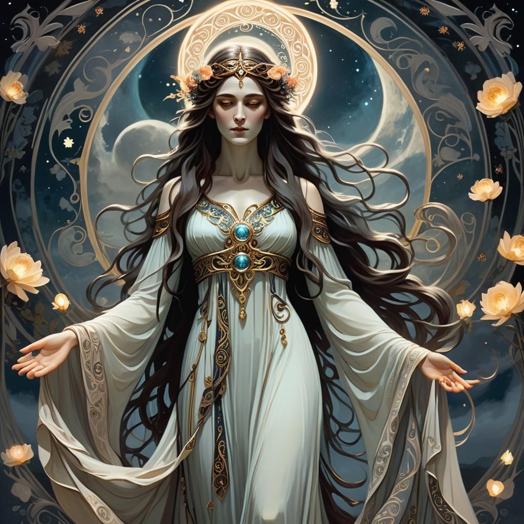 Goddess Hekate in Art Nouveau Charcoal Style