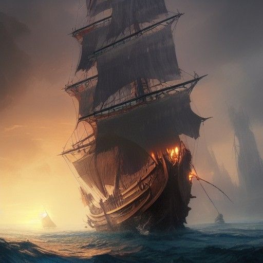 Epic Pirate Ships in Dark Fantasy Style