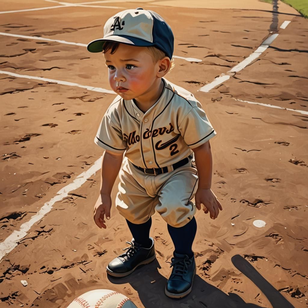 Toddler Baseball Player in Orphism Style Digital Painting