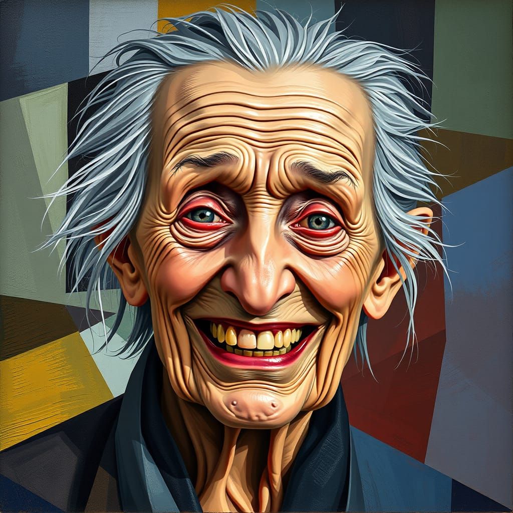 Abstract Cubist Portrait of an Old Woman