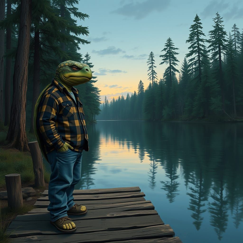 Whimsical Dockside Creature at Dusk