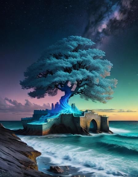 Whimsical Chalk Art Castle on a Seaside Cliff