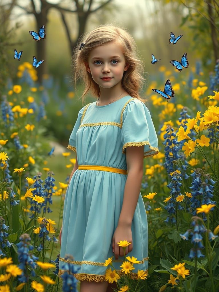 Irish Girl in Lush Garden as Oil Painting