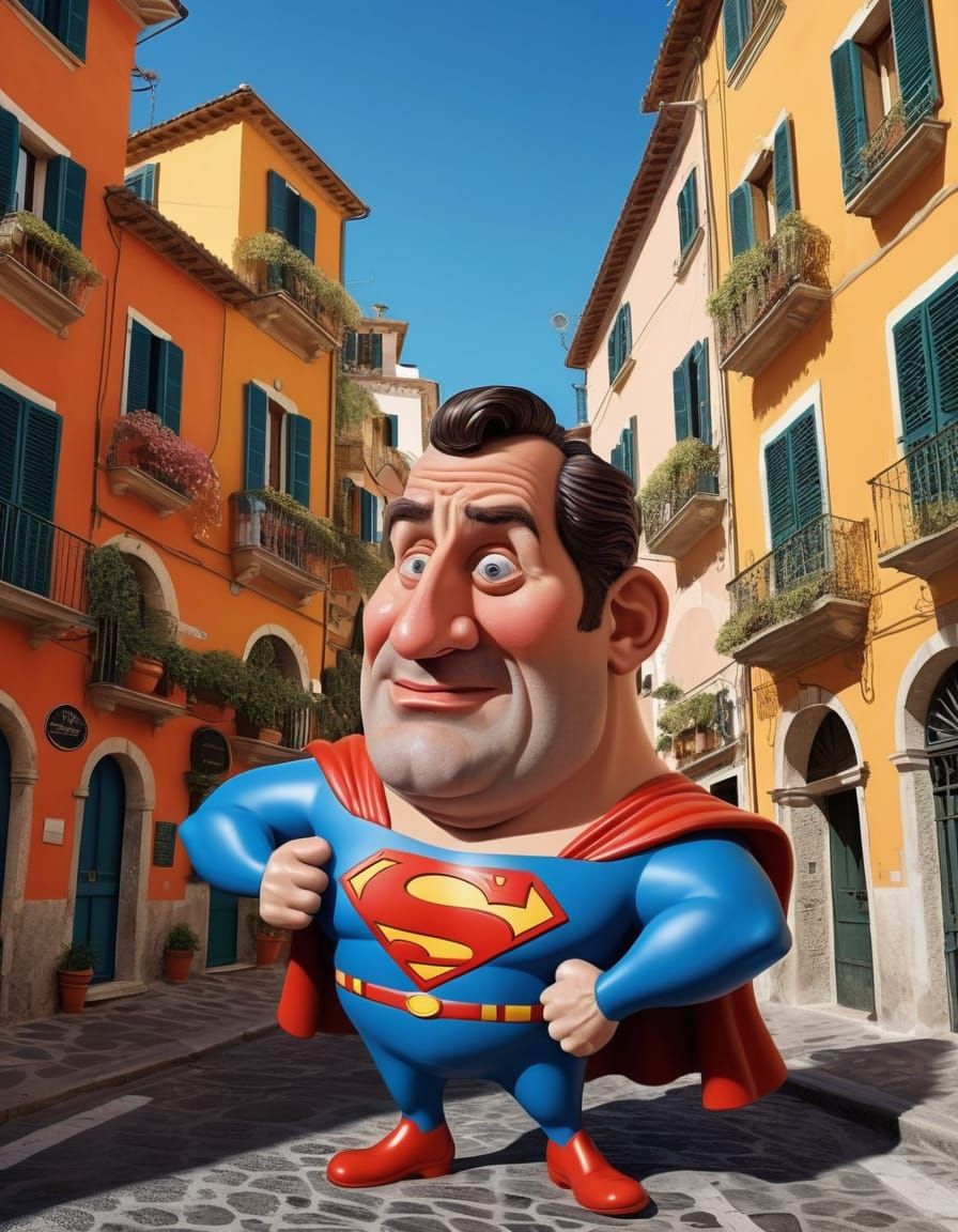 Superman Caricature in Positano Digital Painting