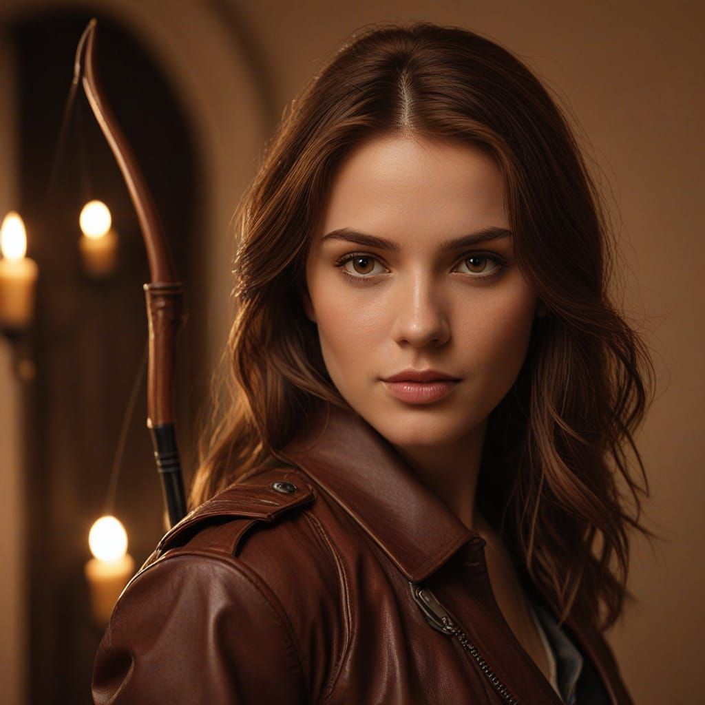 Young Woman Archer in Golden Light: Fantasy Art Portrait