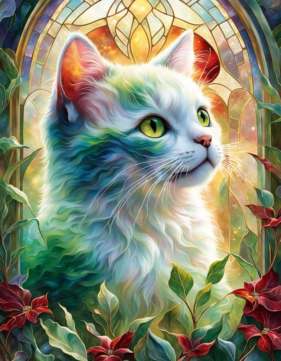Stained Glass Kitten in Ethereal Fantasy Mist