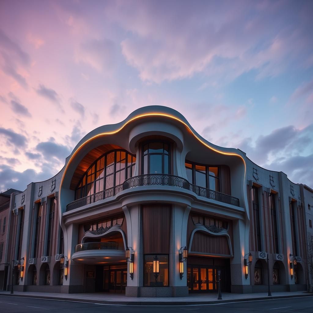 Art Nouveau Auditorium Facade at Night in HDR