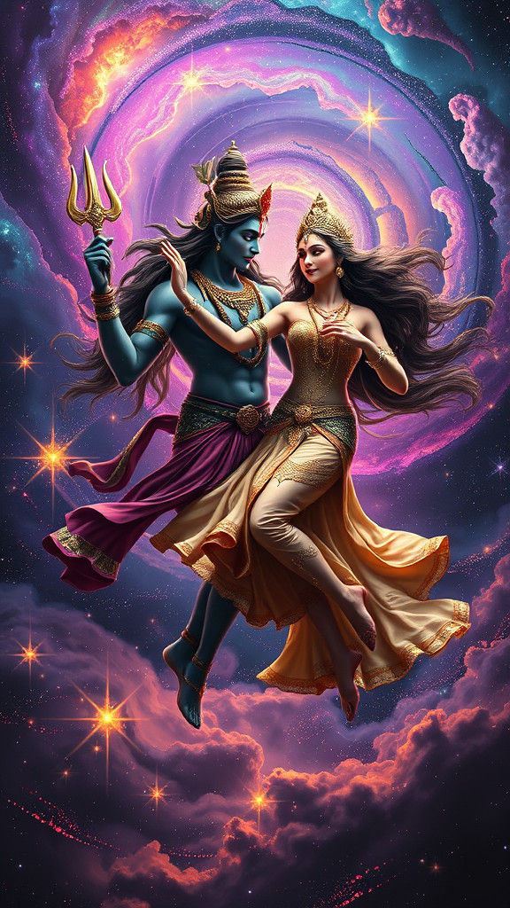 Shiva and Parvati's Cosmic Dance in Galaxy