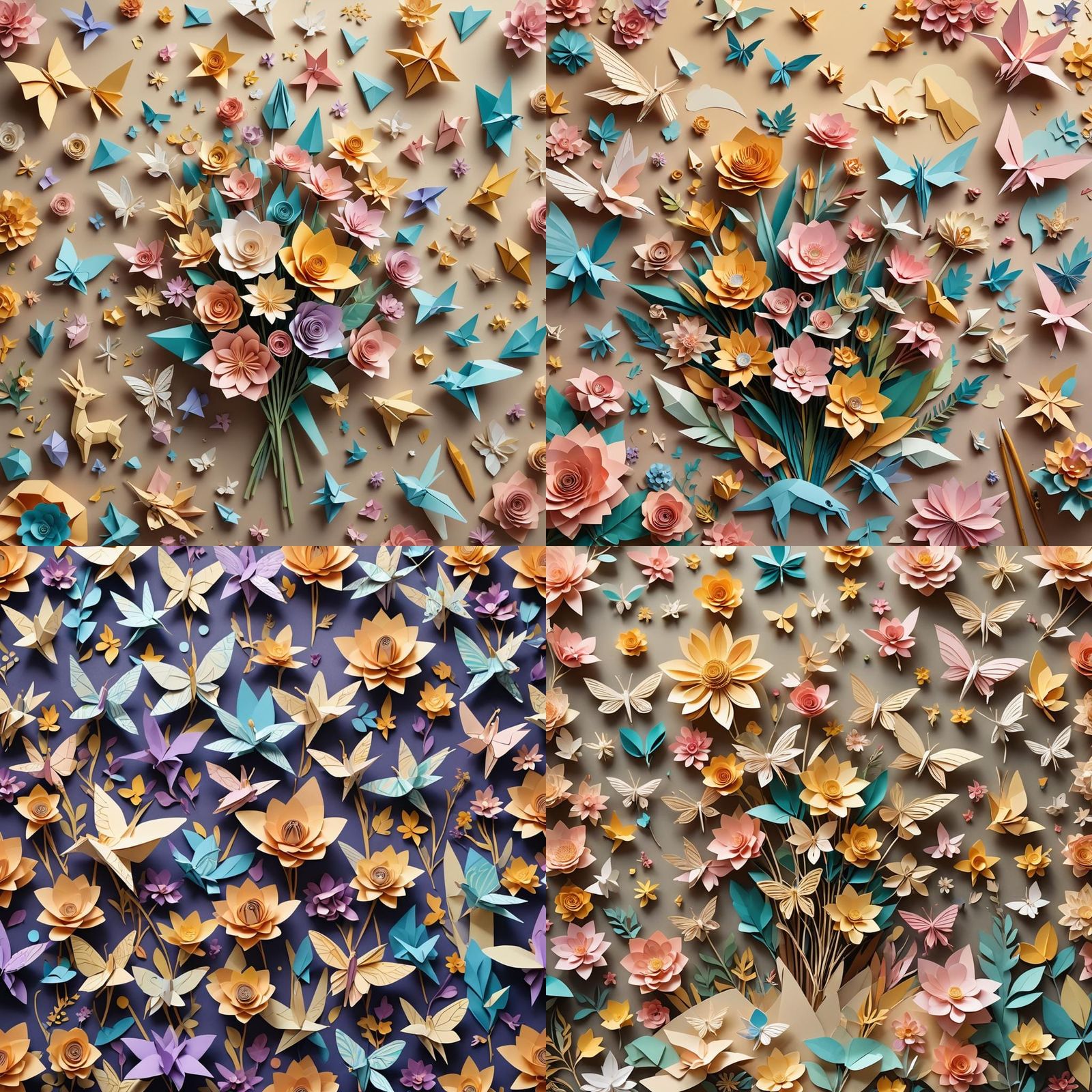 Delicate Paper Art Scene with Origami Animals