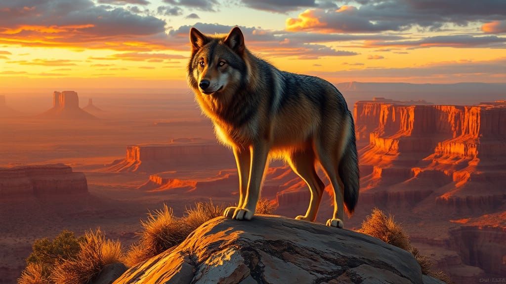 Lone Wolf on Windswept Mesa at Twilight