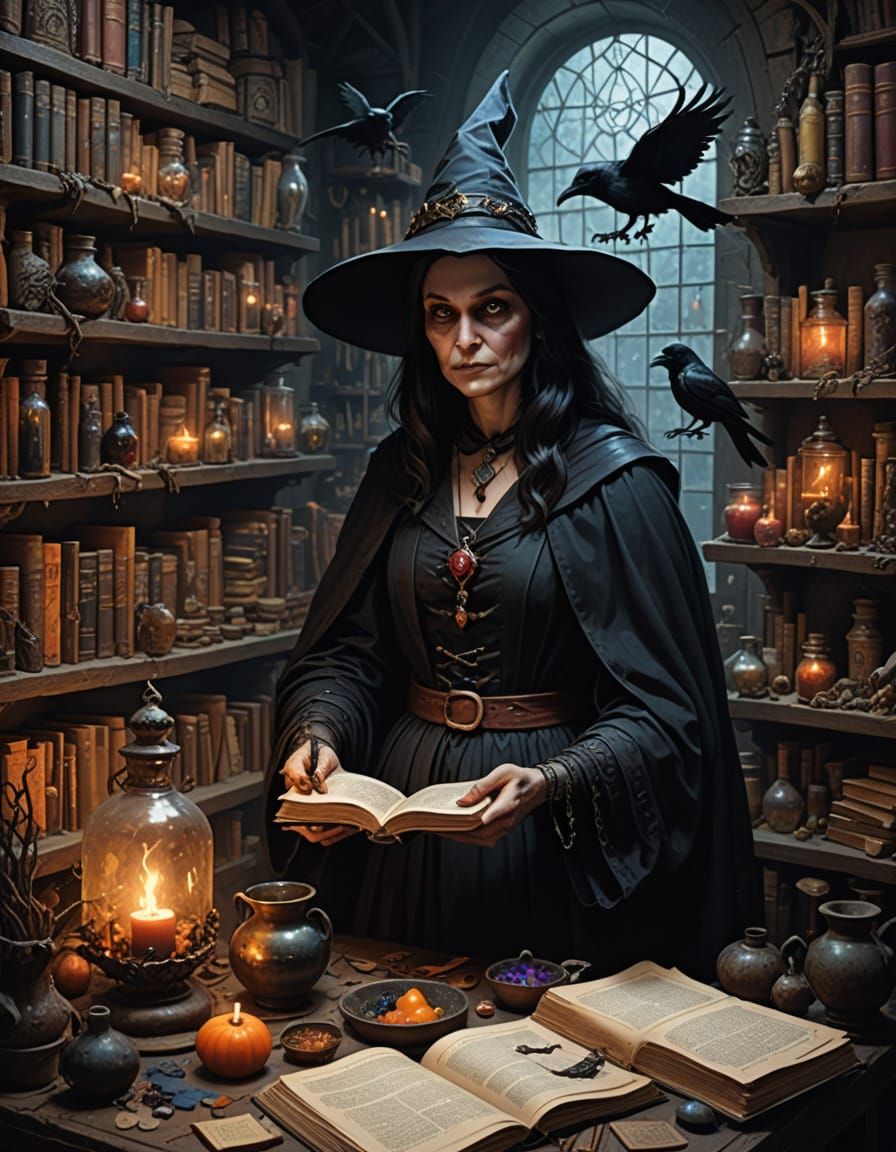 Witch Transforms Into Raven in Lair