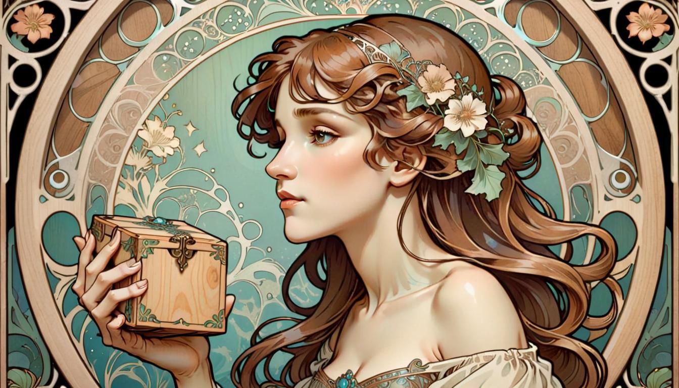 Art Nouveau Woman with Wooden Box