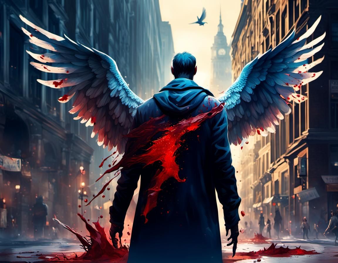 Hyperrealistic Demon Dove in a Cityscape