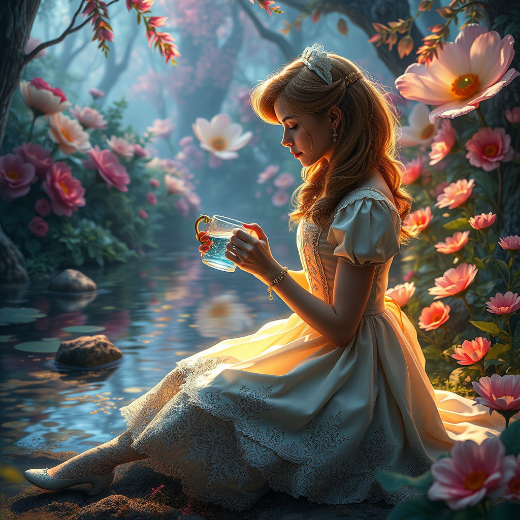 Alice in Wonderland Reflects in Forest River