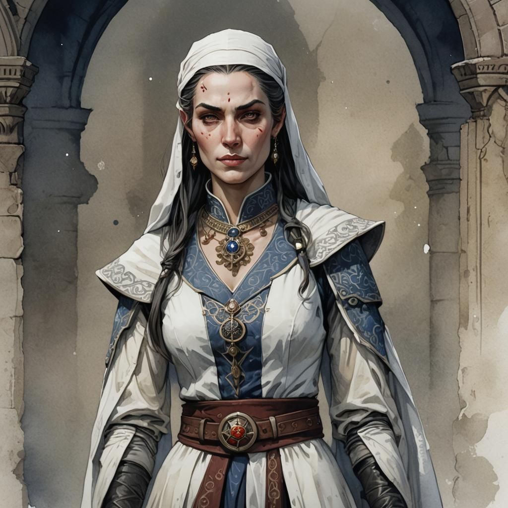 Dame Merzell: Porcelain Lady in Watercolor Style