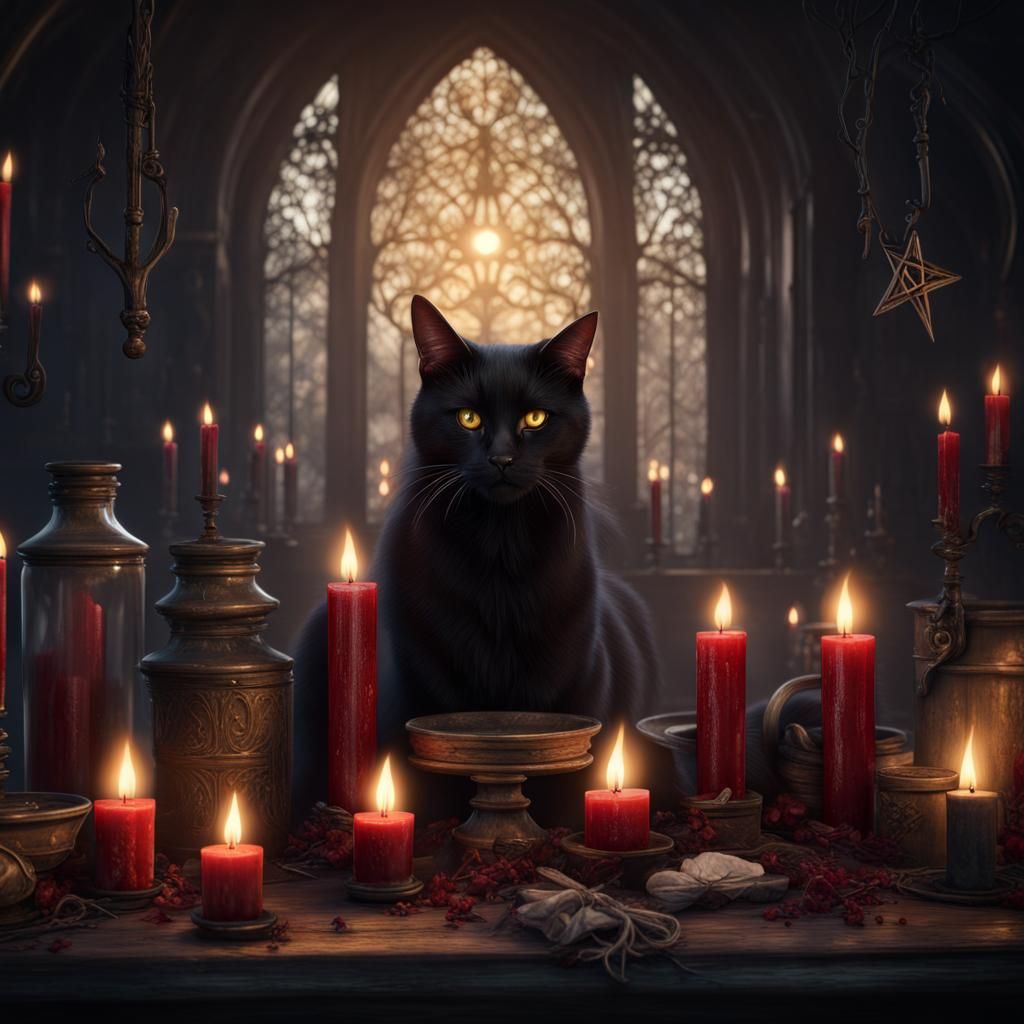 Gothic Black Cat Conjuring a Spell