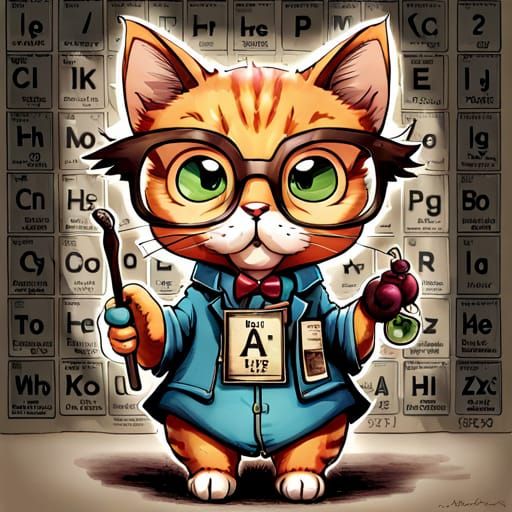 Cute Chibi Cat as Hipster Chemist Illustration