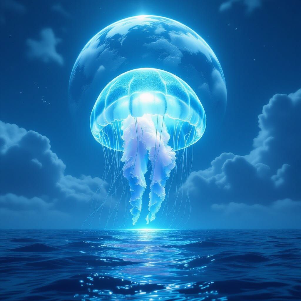 Colossal Jellyfish Under Ice Planet Sky