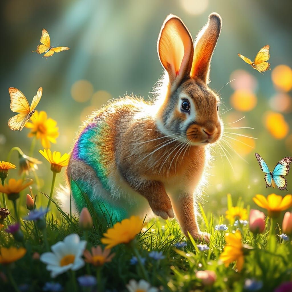 Rabbit in Magical Meadow as Living Color Canvas
