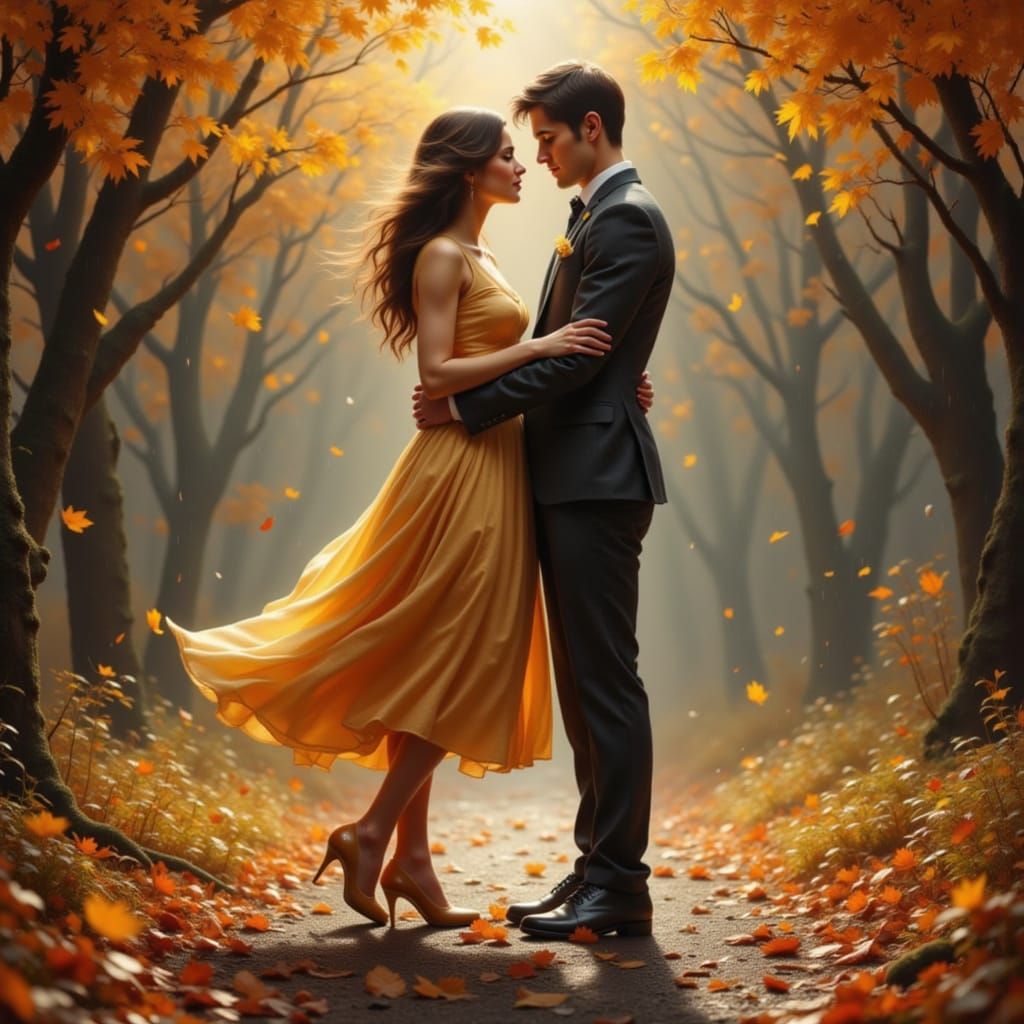 Couple Dancing in Autumn Rain