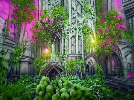 Fungal Cathedral in Gothic Style, 3D Rendered