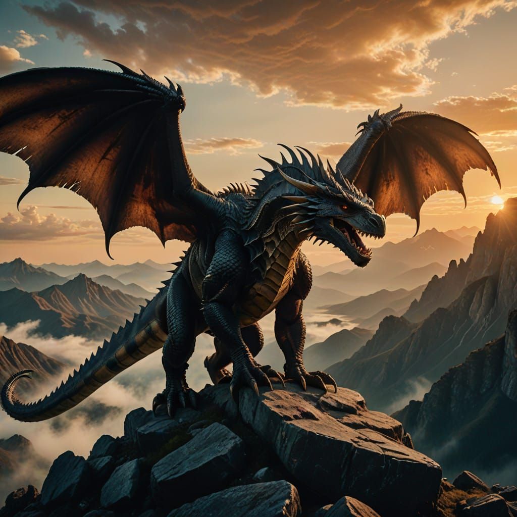 Majestic Dragon in Cinematic Sunset Glow