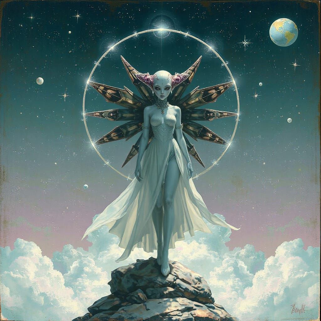 Ethereal Alien Princess on Exoplanet in Painterly Style