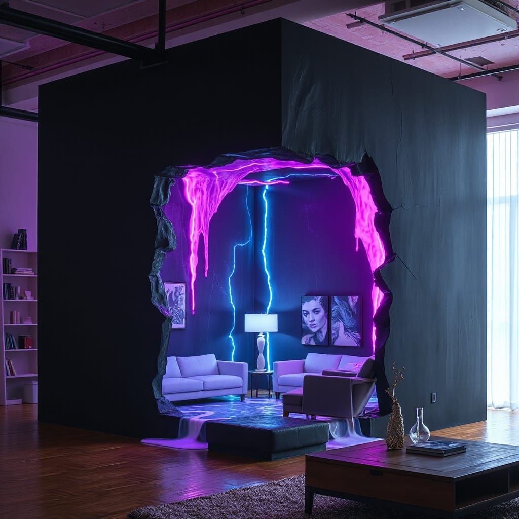 Surreal Dark Cube Radiates Foreboding Neon Glow