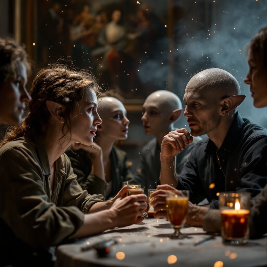 Hyperrealistic Museum Paintings Party at Night