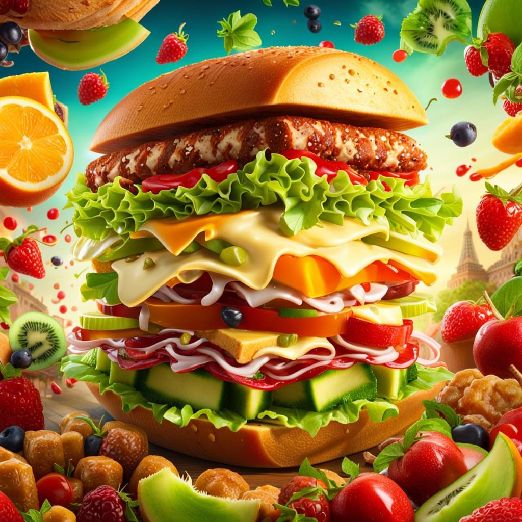 Delicious Wacky Sandwich with Fruits and Vegetables
