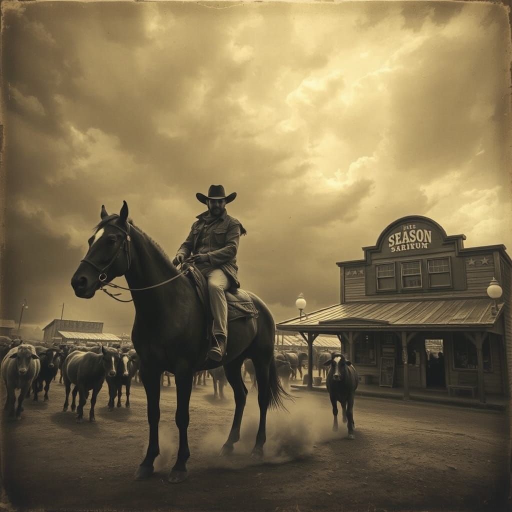 Cowboy in Storm: Vintage Western Art