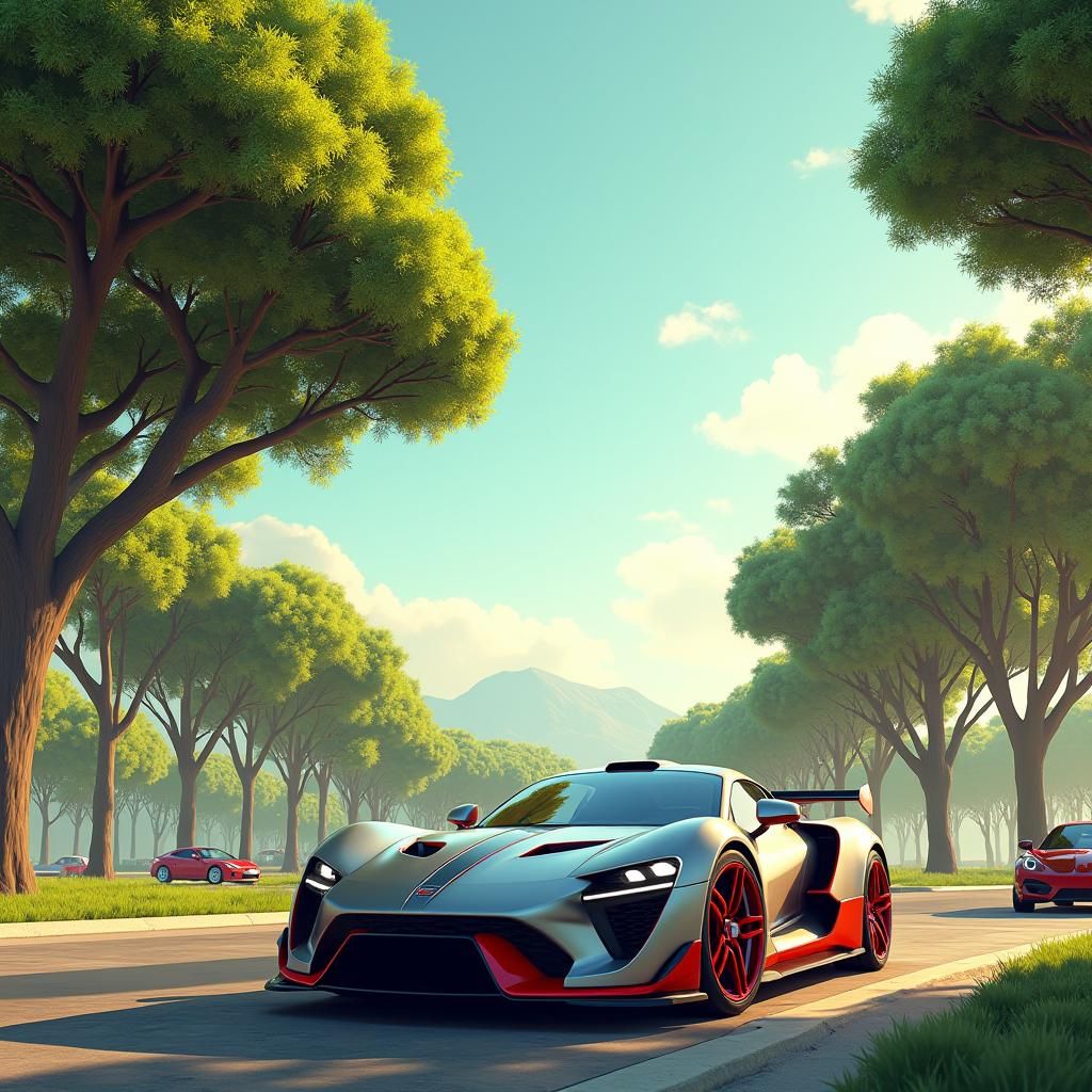 Sports Car in Park: Photorealistic Artstation Render