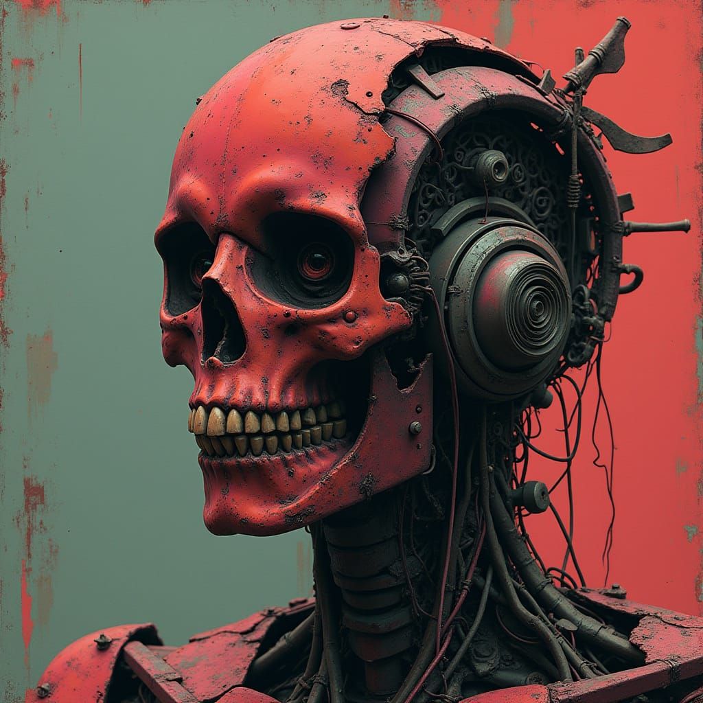 Abstract Cyborg Figure with Synthwave Neon