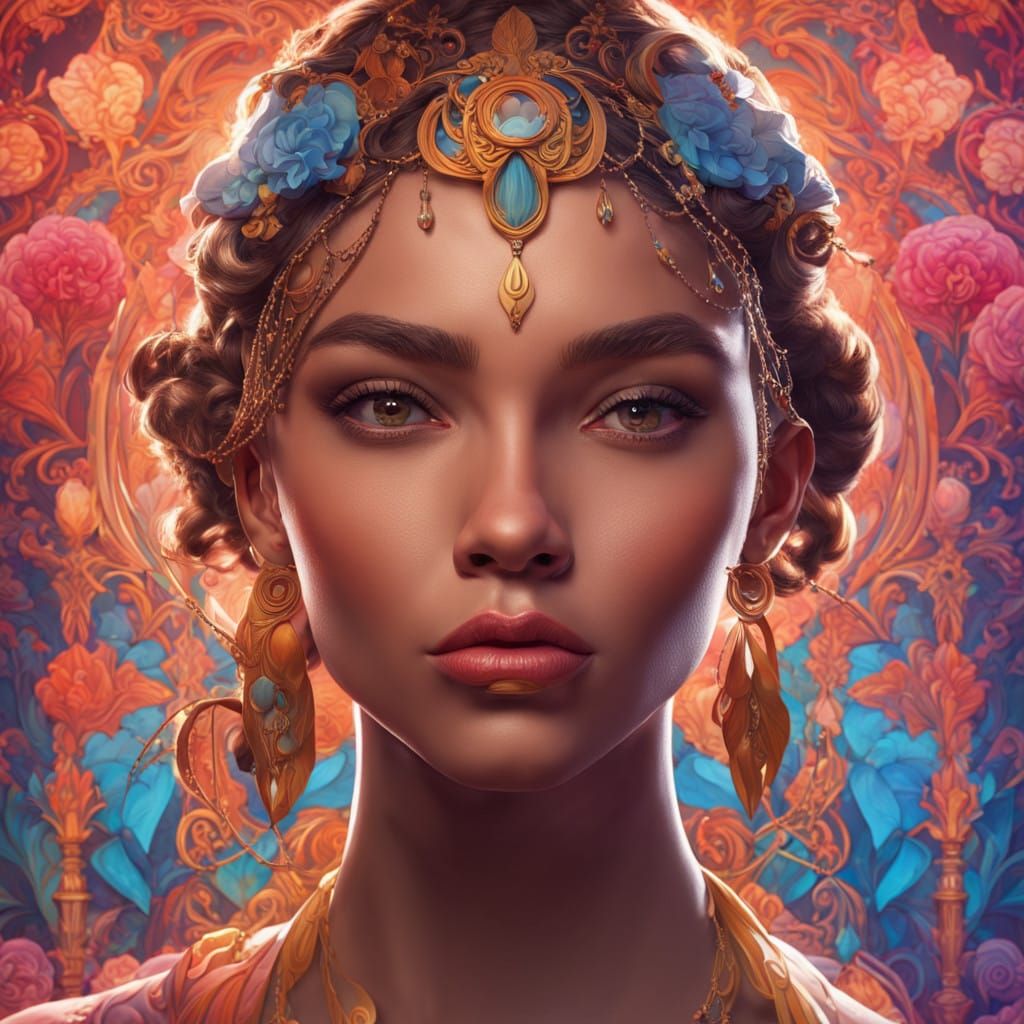 Surreal Art Nouveau Portrait with Dramatic Lighting and Hype...