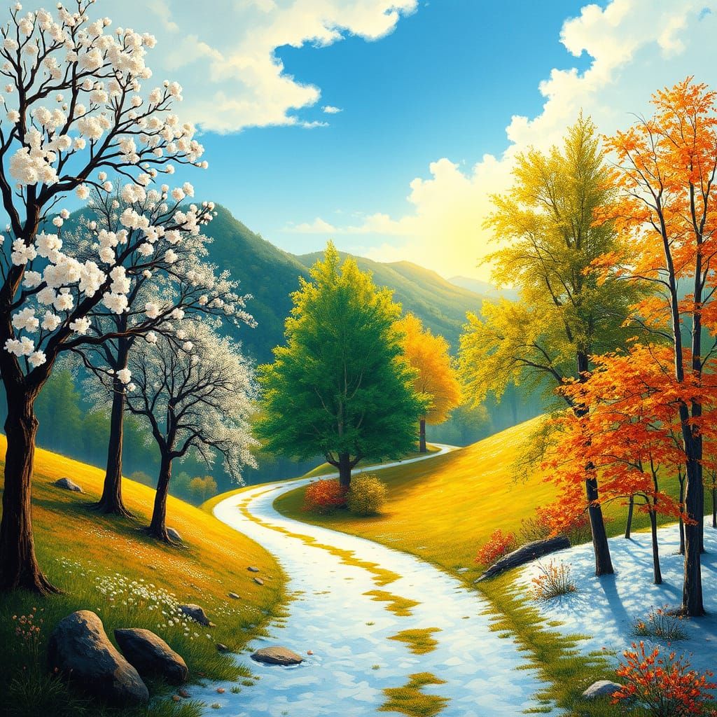 Idyllic Landscape in Whimsical Dreamlike Style
