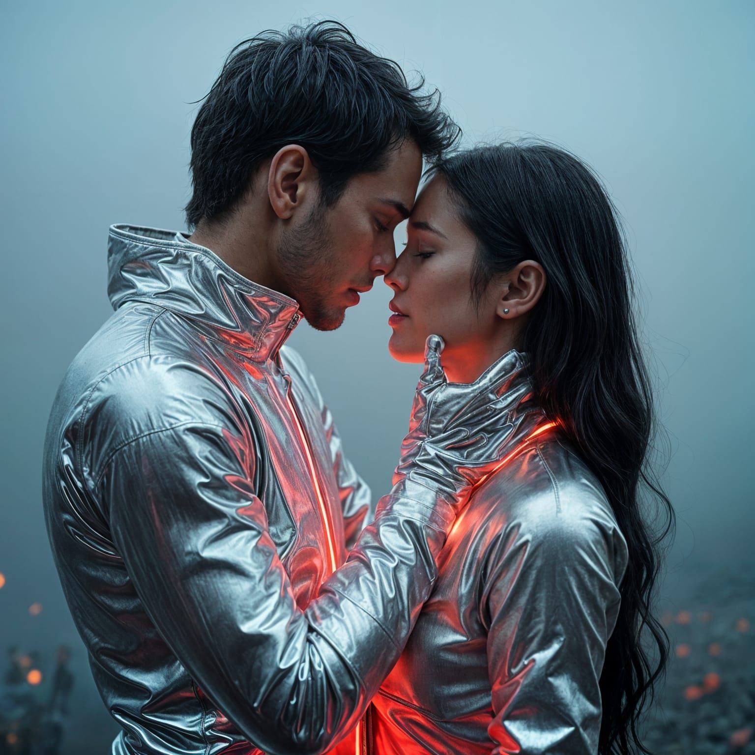 Futuristic Couple Lost in Intimate Moment