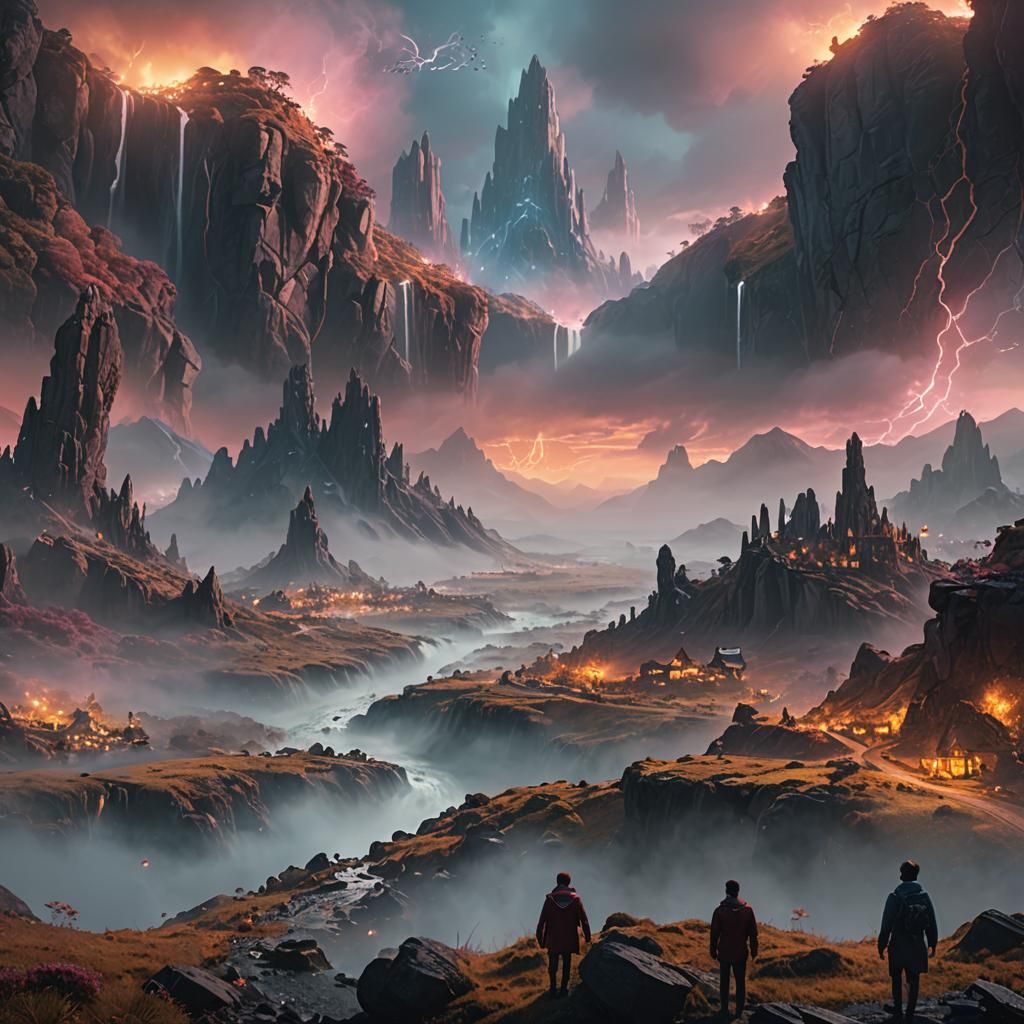 Fantasy Landscape with People in Matte Painting Style