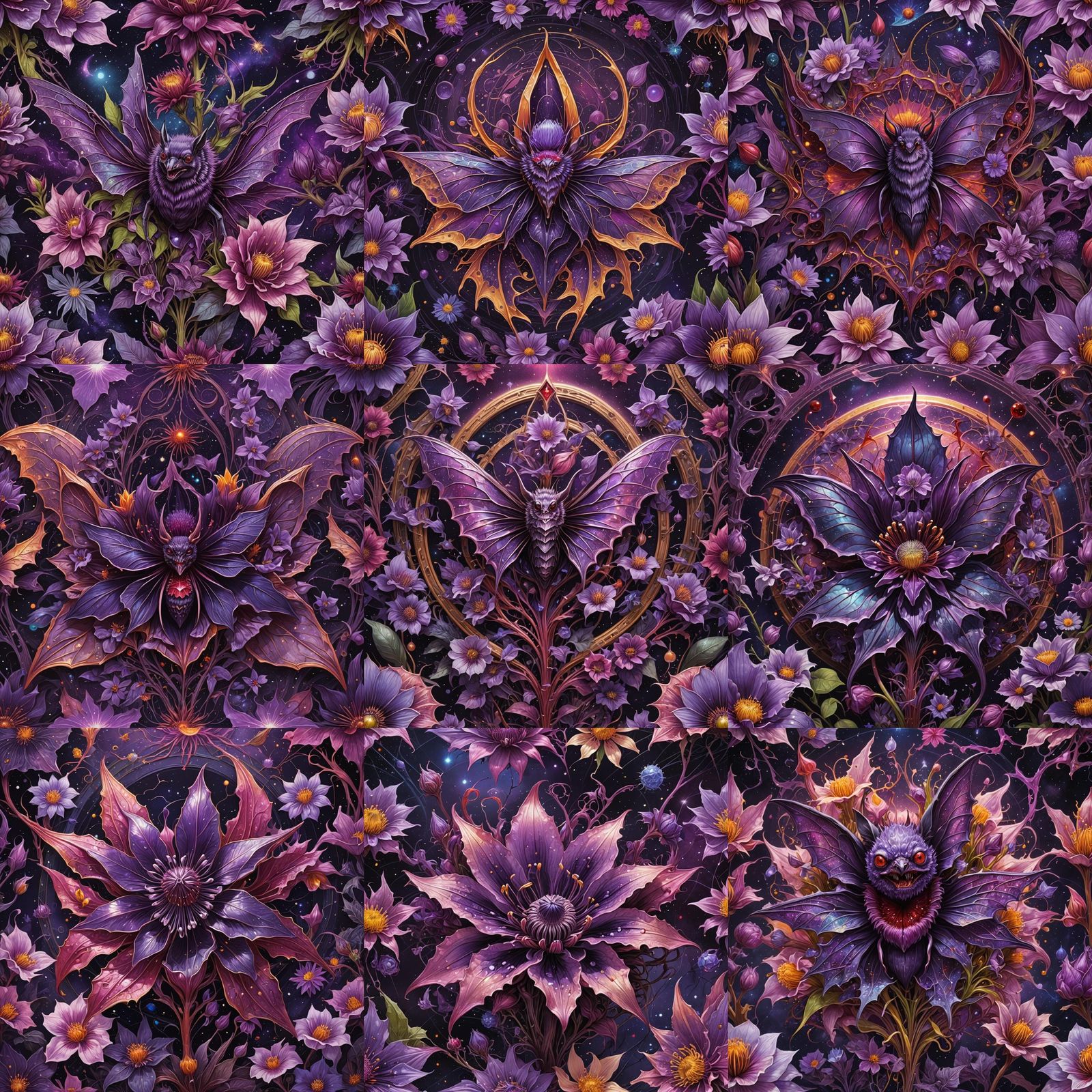 Holographic Purple Bat Flower in Mixed Media