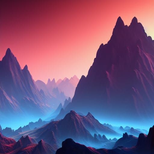Nebula Mountains in Detailed Matte Painting Style