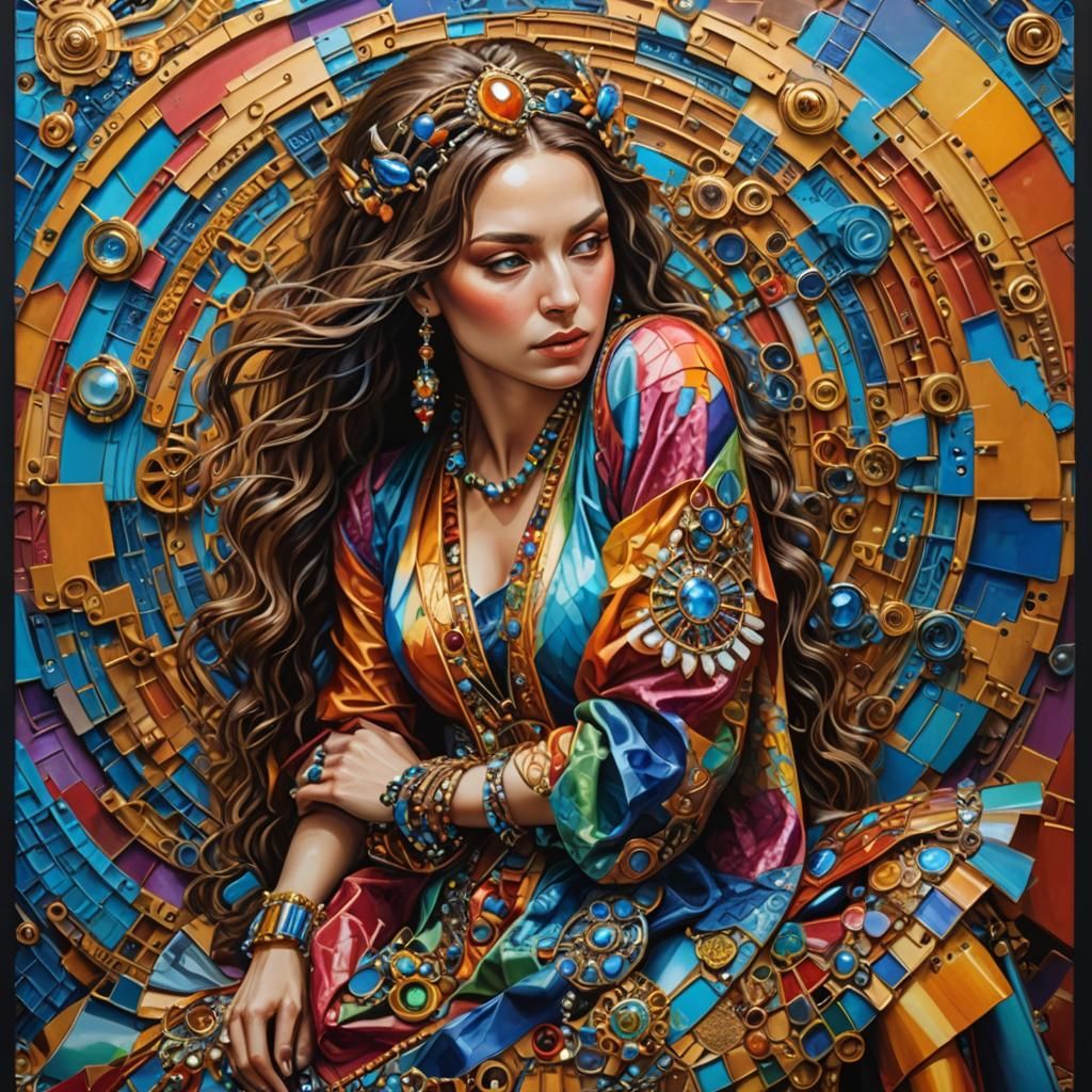 Hyperrealistic portrait of a beautiful woman wearing intrica...