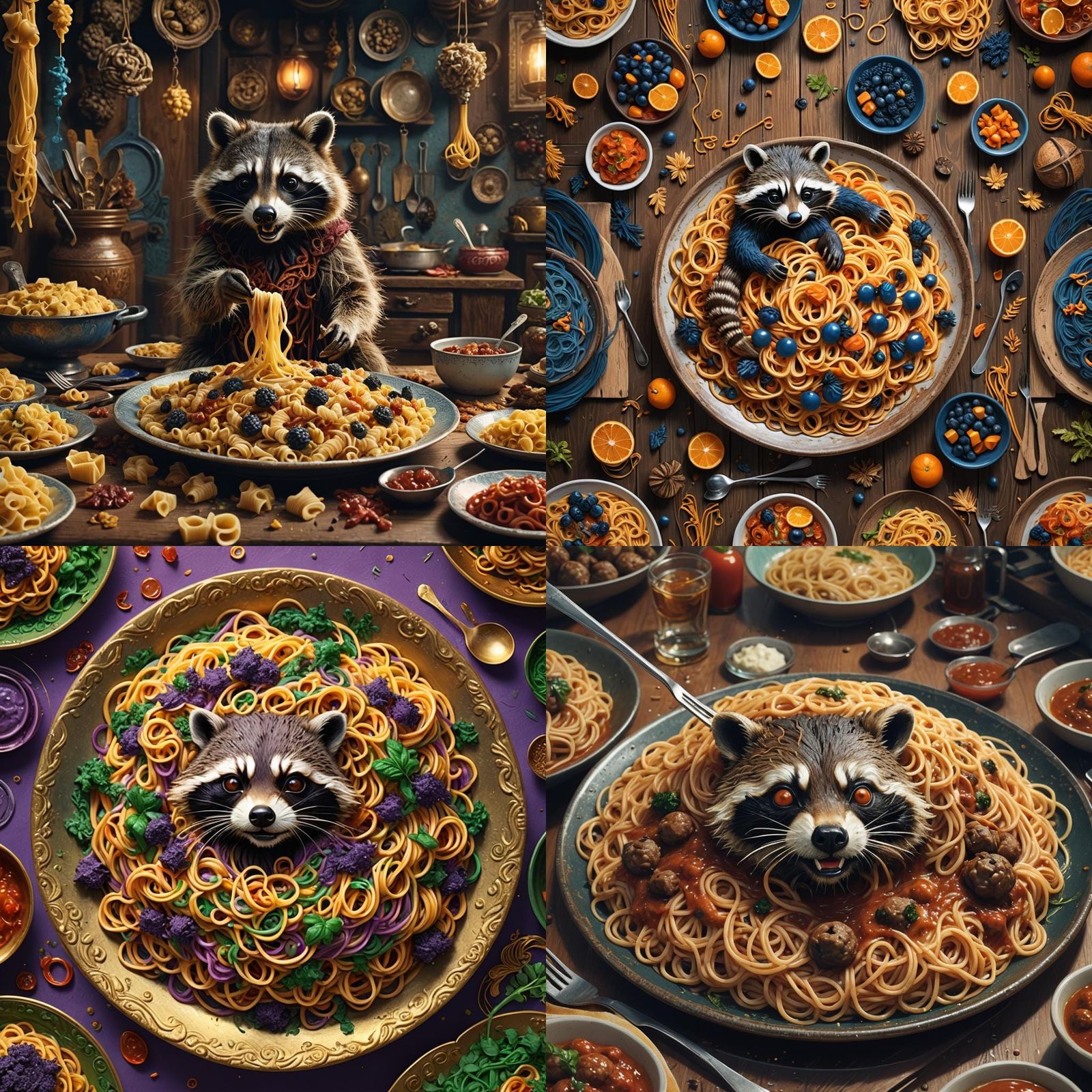 Spaghetti Raccoon Design: Detailed Matte Painting
