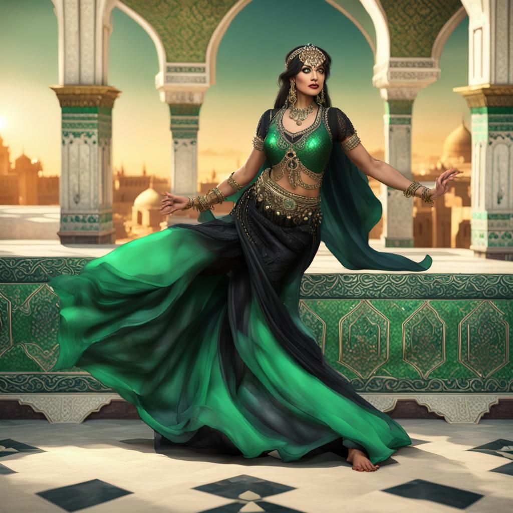 Voluptuous Persian Belly Dancer in Palace Interior